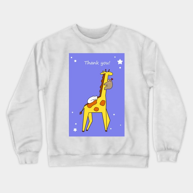 "Thank You" Giraffe Sloth and Cat Crewneck Sweatshirt by saradaboru